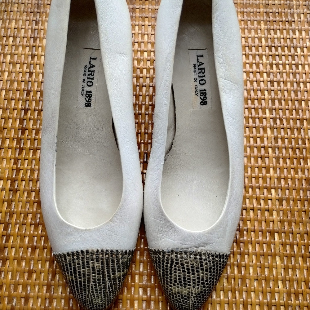 Rare vintage décolleté lario in printed leather made in italy
